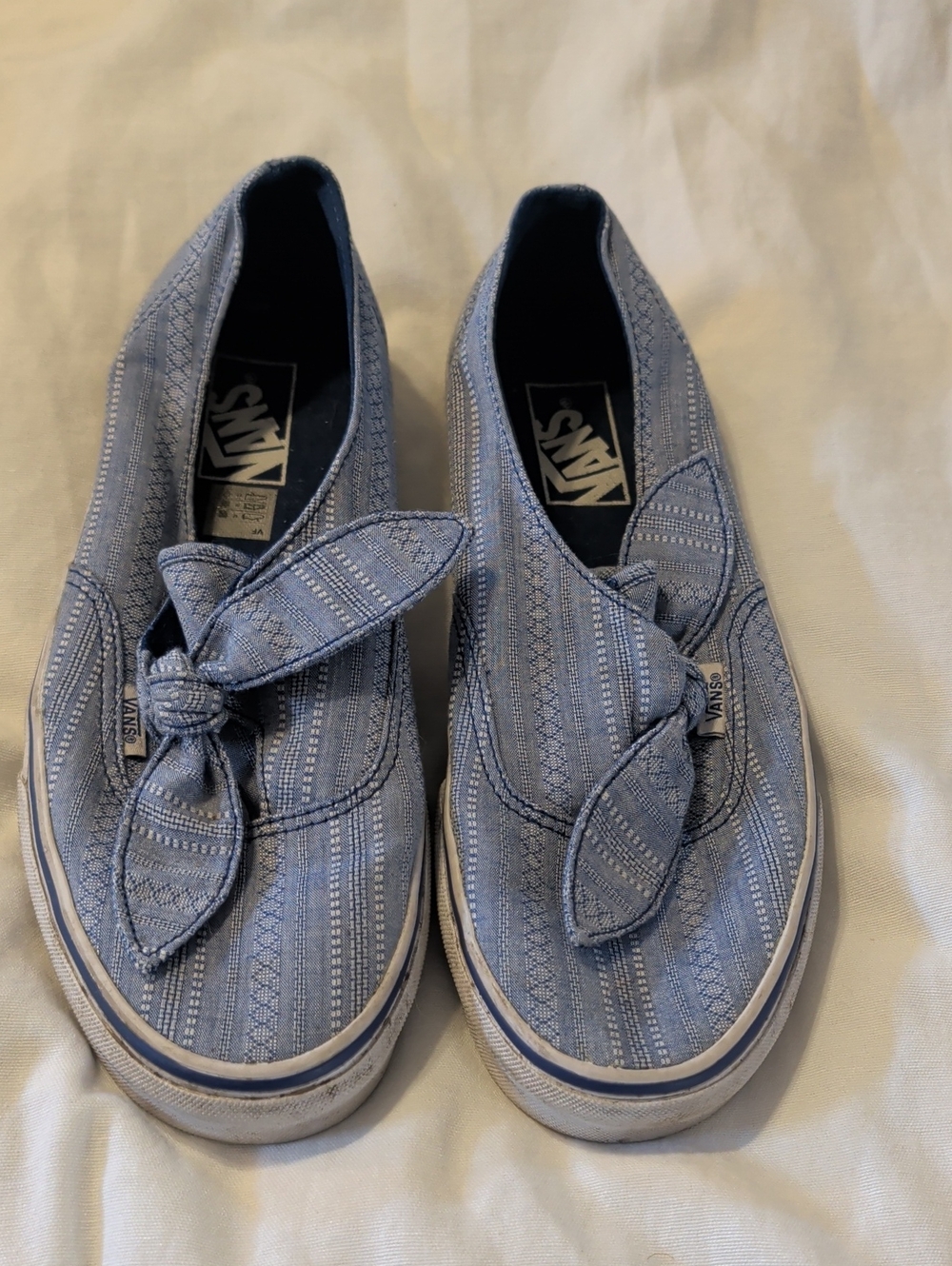 Vans Light Blue Patterned Slip-On Sneakers with Bow Detail